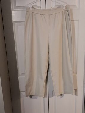 dennis basso Cream Cropped Wide-Leg Pants